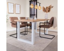 Dimehouse Eettafel Lenzo Rustiek Eiken U-poot wit 170 x 80 x 3,8 cm - Hout - Industrieel - Rechthoek