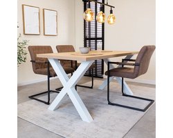 Dimehouse Eettafel Lenzo Rustiek Eiken X-poot wit 170 x 80 x 3,8 cm - Hout - Industrieel - Rechthoek