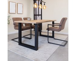 Dimehouse Eettafel Lenzo Rustiek Eiken - Zwarte U-poot 180 x 80 x 3,8 cm - Hout - Industrieel - Rechthoek