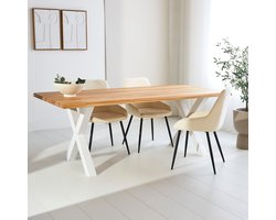 Dimehouse Eettafel Milas Eikenhout X-poot Wit 180 x 90 cm - Eikenhout - Industrieel - Rechthoek