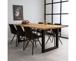Dimehouse Eettafel Revi Eikenhout - Boomstamvorm - Zwarte U-poot 220 x 100 x 4 cm - Eikenhout - Industrieel - Rechthoek