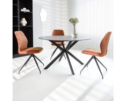 Dimehouse Eettafel Rond Sintered Stone Marmerlook Grijs Yuna 130 x 130 x 76 cm - Marmer - Industrieel - Rond