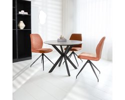 Dimehouse Eettafel Rond Sintered Stone Marmerlook Grijs Yuna 150 x 150 x 76 cm - Marmer - Industrieel - Rond
