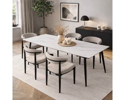 Dimehouse Eettafel Sintered Stone Marmerlook Wit - Jules 170 x 90 x 76 cm - Marmer - Modern - Rechthoek