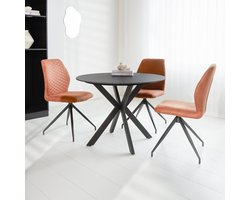 Dimehouse Eettafel Yuna marmerlook zwart 150 x 150 x 76 cm - Marmer - Industrieel - Rond