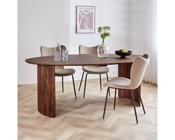 Dimehouse Eettafel Yves Walnut Finish 200 x 110 x 76 cm - Hout - Industrieel - Ovaal