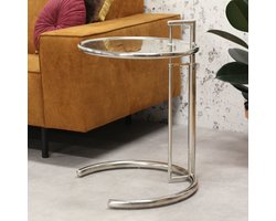 Dimehouse Glazen Bijzettafel Taffy Verchroomd Metaal - 51 x 51 x 100 cm - Glas - Modern - Rond