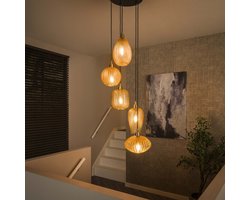 Dimehouse Glazen Hanglamp Olaf 5-lichts Amber Goud 7-lichts - Amber glas - Vintage