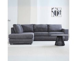 Dimehouse Hoekbank antraciet ribstof plofbank Gabi - links - Stof - Industrieel - 261 x 204 x 86 cm