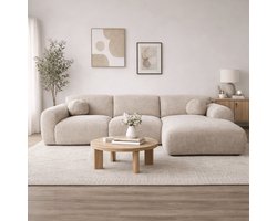 Dimehouse Hoekbank beige chenille stof - 292x169 cm - Shane - rechts - Chenille - Japandi - 292 x 169 x 75 cm