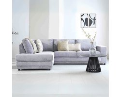 Dimehouse Hoekbank lichtgrijs ribstof plofbank Gabi - links - Stof - Industrieel - 261 x 204 x 86 cm