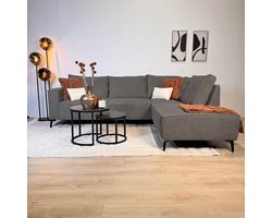 Dimehouse Hoekbank met chaise longue antraciet chenille Yara - rechts - Chenille - Scandinavisch & Basic - 265 x 210 x 84 cm