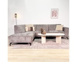 Dimehouse Hoekbank met chaise longue taupe chenille stof Manon - links - Chenille - Scandinavisch & Basic - 274 x 210 x 84 cm