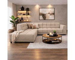 Dimehouse Hoekbank met lounge beige bouclé stof Nova - links - Stof - Scandinavisch & Basic - 270 x 219 x 76 cm