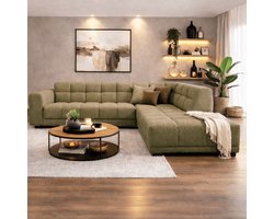 Dimehouse Hoekbank met lounge olijf groen bouclé stof Nova - rechts - Stof - Scandinavisch & Basic - 270 x 219 x 76 cm