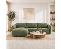 Dimehouse Hoekbank ronde longue olijfgroen velvet structuurstof Dwayne - links - Velvet - Modern - 278 x 177 x 80 xm