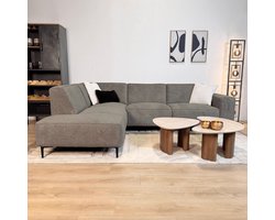 Dimehouse Hoekbank taupe chenille gemêleerd Ravi – links - Stof - Scandinavisch & Basic - 262 x 83 x 195 cm