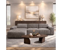 Dimehouse Hoekbank taupe chenille stof - 292x169 cm - Shane - links - Chenille - Japandi - 292 x 169 x 75 cm