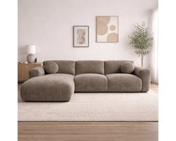 Dimehouse Hoekbank taupe chenille stof - 292x169 cm - Shane - links - Chenille - Japandi - 292x75x169 cm
