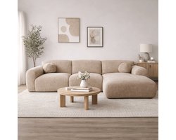 Dimehouse Hoekbank zand chenille stof - 292x169 cm - Shane - rechts - Chenille - Japandi - 292 x 169 x 75 cm