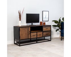 Dimehouse Industrieel TV Meubel Rayan - Metaal - Zwart - Sleeper wood