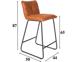 Dimehouse Industriële Barkruk Jelle - Metaal - Cognac - Stof