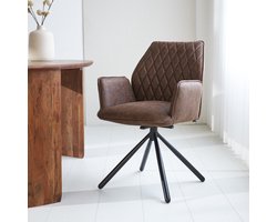 Dimehouse Industriële Draaibare Eetkamerstoel Stof Bruin Novan – 180° Draaibaar - Industrieel
