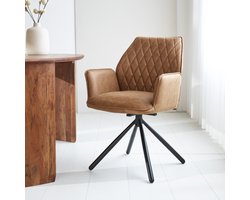 Dimehouse Industriële Draaibare Eetkamerstoel Stof Cognac Novan – 180° Draaibaar - Stof - Industrieel
