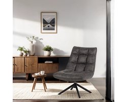 Dimehouse Industriële draaifauteuil antraciet eco-leer 360° draaibaar Yuki - Leer - Industrieel