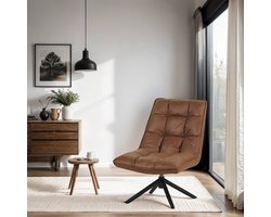 Dimehouse Industriële draaifauteuil cognac eco-leer 360° draaibaar Yuki - Leer - Industrieel
