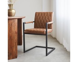 Dimehouse Industriële Eetkamerstoel Cognac Ruben - Met Armleuningen - Kunstleer - Industrieel