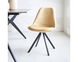 Dimehouse Industriële Eetkamerstoel Jace - Velvet - Champagne - Metaal