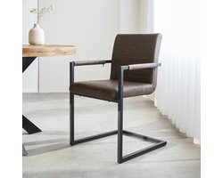 Dimehouse Industriële Eetkamerstoel Taupe Kuba - Kunstleer - Met Armleuningen - Kunstleer - Industrieel