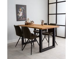 Dimehouse Industriële Eettafel Eikenhout U-poot Zwart Rover 140 x 80 x 4 cm - Eikenhout - Industrieel - Rechthoek