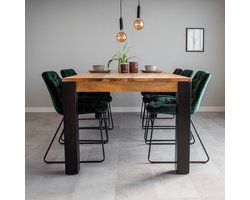 Dimehouse Industriële Eettafel Kansas Mangohout 220 x 100 x 76 cm - Hout - Industrieel - Rechthoek