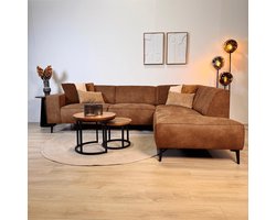 Dimehouse Industriële hoekbank cognac eco-leer Brisbane - rechts - Ecoleer - Industrieel - 275 x 210 x 77 cm
