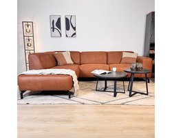 Dimehouse Industriële Hoekbank Ecoleer Cognac Barin - Links - Stof - Industrieel - 275 x 210 x 77 cm