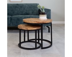 Dimehouse Industriële Ronde Salontafel Set van 2 Rosa Mangohout - 53 x 53 x 45 cm - Hout - Industrieel - Rond