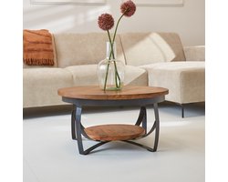 Dimehouse Industriële Salontafel Oxis Wood Mangohout Rond Ø70 - 70 x 70 x 35 cm - Hout - Industrieel - Rond