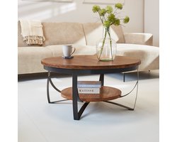 Dimehouse Industriële Salontafel Oxis Wood Mangohout Rond Ø90 - 90 x 90 x 44 cm - Hout - Industrieel - Rond
