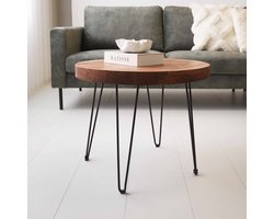 Dimehouse Industriële Salontafel Rond Mio Acaciahout Ø50 cm - 50 x 50 x 45 cm - Hout - Industrieel - Rond