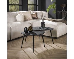 Dimehouse Industriële Salontafel Set van 2 Luna Organisch Zwart Metaal - 80 x 59 x 41 cm - Hout - Industrieel - Driehoek