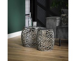 Dimehouse Industriële Salontafel Set van 2 Victoria Rond - 45 x 45 x 42 cm - Nikkel - Industrieel - Rond