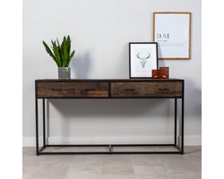 Dimehouse Industriële Sidetable Rayan - Metaal - 2 Lades - Sleeper wood