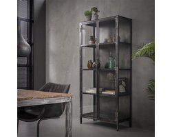 Dimehouse Industriële Wandkast - Finye - 190x90x40 cm - Glas - Metaal