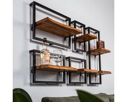 Dimehouse Industriële Wandrek June - Set van 5 - Metaal - Mangohout