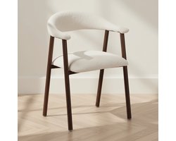 Dimehouse Japandi Eetkamerstoel Beige Bouclé Suki - Walnoot Frame - Met Armleuning - Stof - Japandi