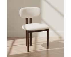 Dimehouse Japandi Eetkamerstoel Miyo Bouclé Beige - Walnootlook Frame - Stof - Japandi