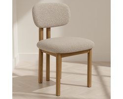 Dimehouse Japandi Eetkamerstoel Miyo Bouclé Zandkleur - Eikenlook Frame - Stof - Japandi