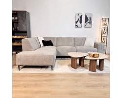 Dimehouse Lounge Hoekbank Ravi – Chenille Gemêleerd Grijs – Links - Stof - Scandinavisch & Basic - 262 x 83 x 195 cm
